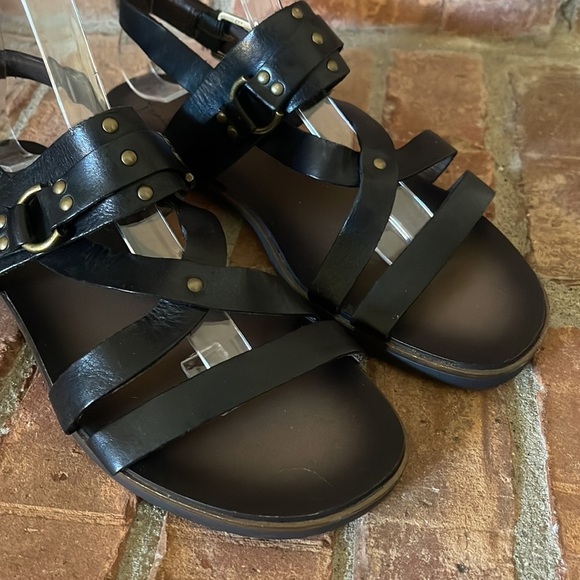 Franco Sarto Quello Black Leather Gladiator Style Sandals - Picture 2 of 8